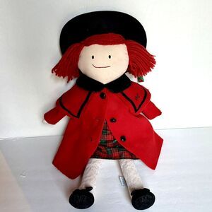 Vintage 1990s MADELINE Cloth Doll Red Coat & Red Plaid Dress 20" Eden Toys